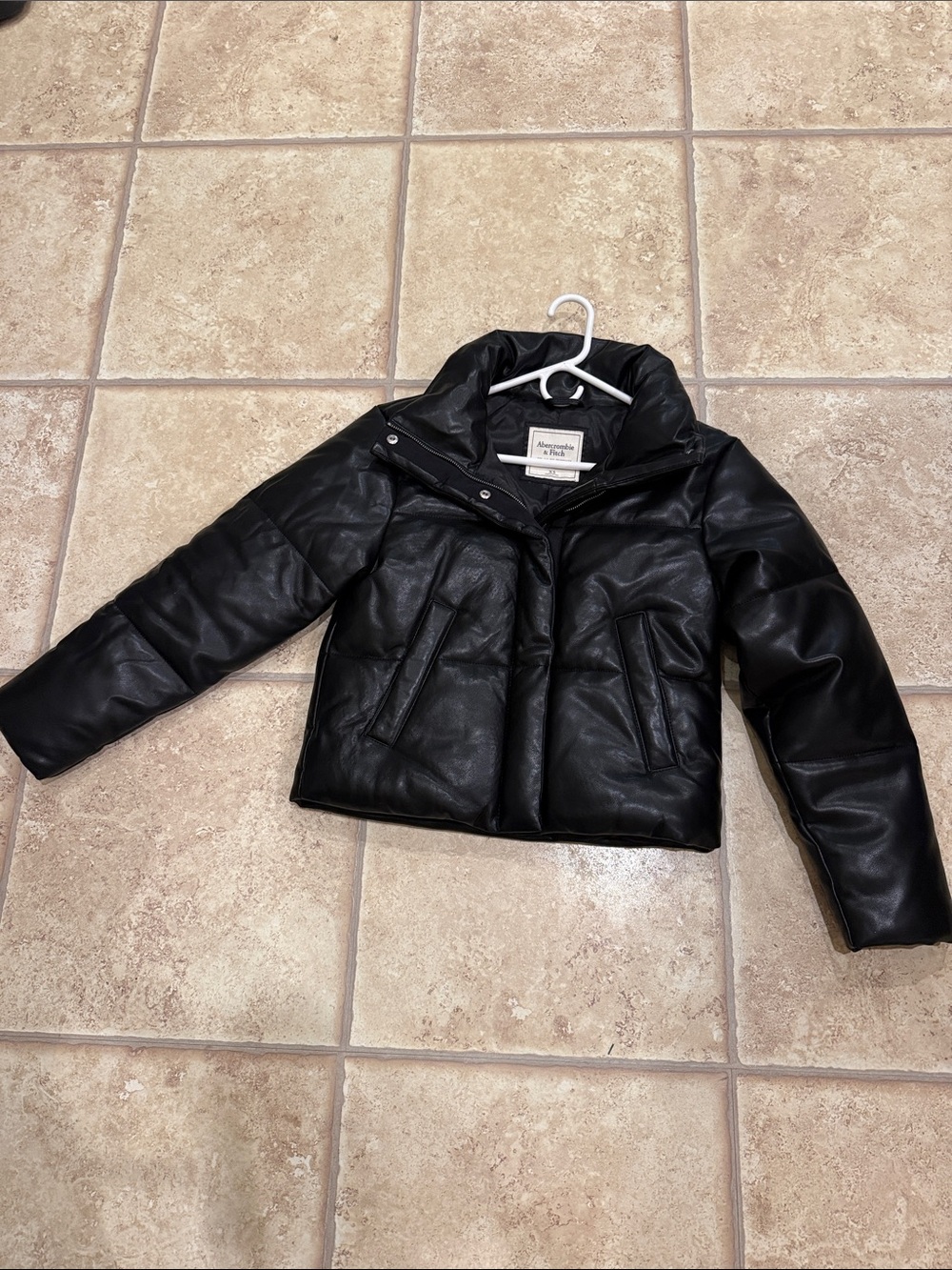 Abercrombie & Fitch Black Faux-Leather Puffer Jacket for Kids